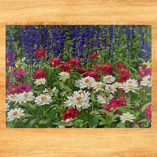 Blue Salvia and Zinnia Garden Floral Cutting Board