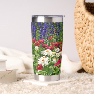 Blue Salvia and Zinnias Floral Insulated Tumbler