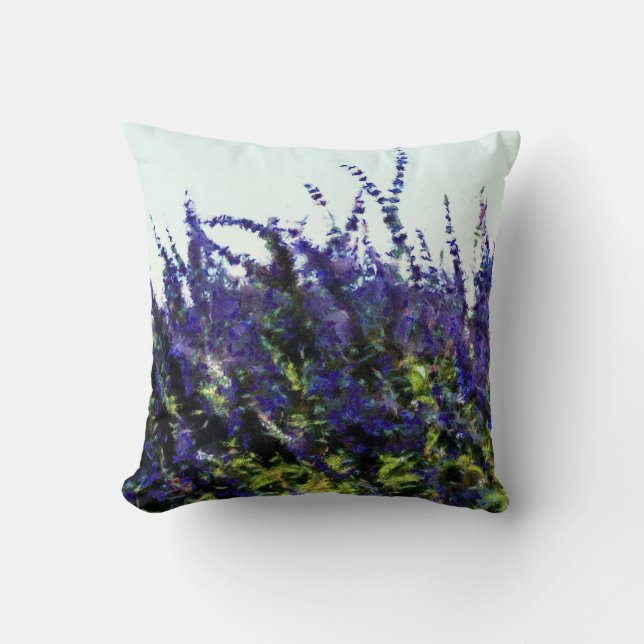 Blue Salvia Art Throw Pillow (Front)