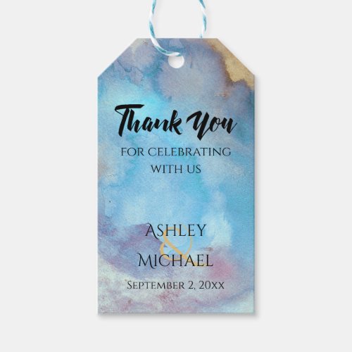 Blue  Sand Abstract Beach Watercolor Thank You Gift Tags