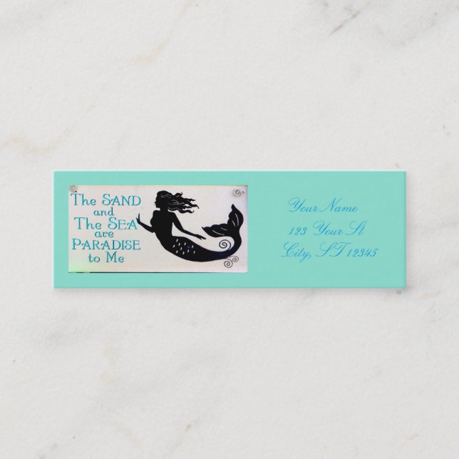 blue sand and sea mermaid skinny business card (Front)
