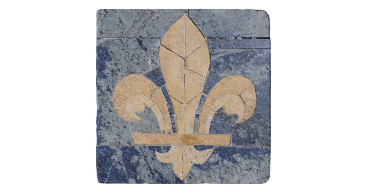 Blue sand color fleur-de-lys royal lily pattern trivet | Zazzle.com
