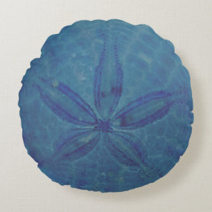 Blue Sand Dollar Nautical Coastal  Round Pillow