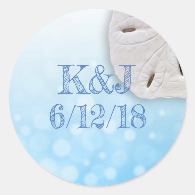Blue Sand Dollar Seaside Wedding Stickers (Front)