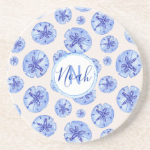 Blue sand dollar watercolor-custom monogram-name