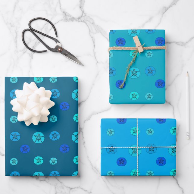 Blue Sand Dollar Wrapping Paper Sheets (Front)