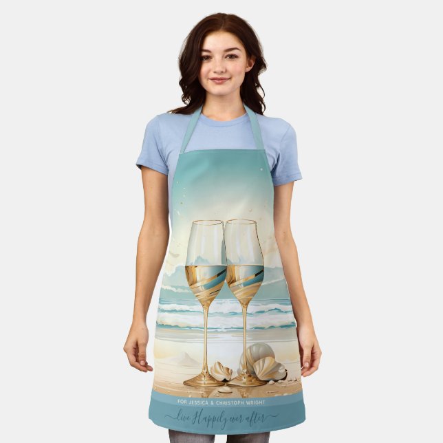 Blue sand faux golden Champaigne glass custom text Apron (Worn)