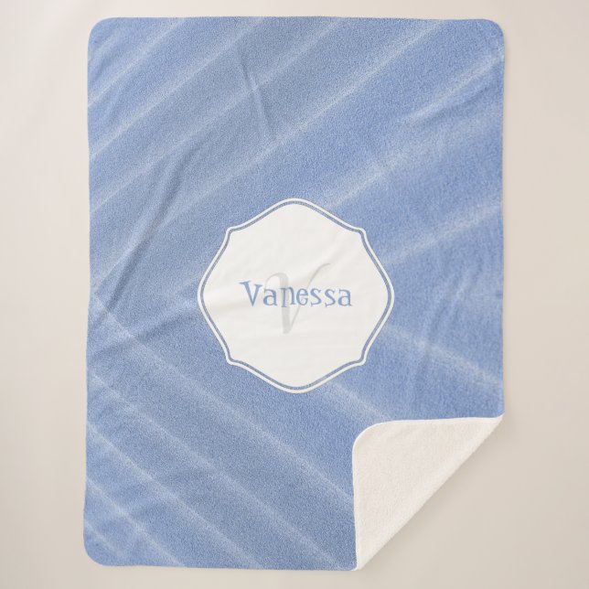 Blue Sand Ripples Monogram Sherpa Blanket (Front)