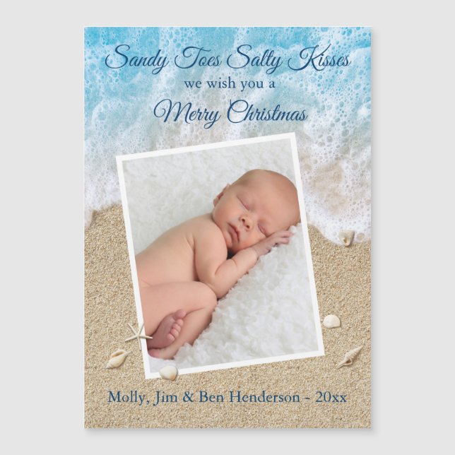 Blue Sandy Toes Salty Kisses Merry Xmas Magnet (Front)