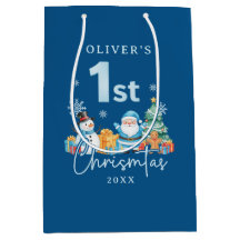 Blue Santa 1st Christmas with Snowman, Tree and Gi