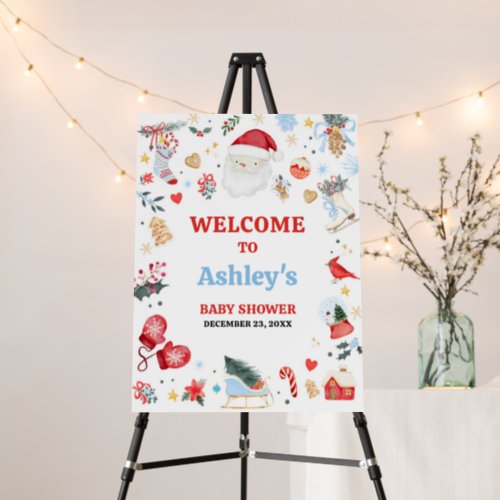 Blue Santa Baby Baby Shower Welcome Sign