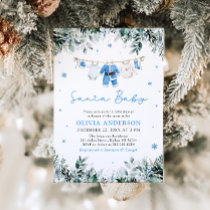 Blue Santa Baby Christmas Clothesline Baby Shower Invitation