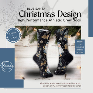 Blue Santa Christmas Design Athletic Crew Socks