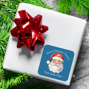 Blue Santa Claus Custom Kids Christmas Gift Square Sticker