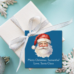 Blue Santa Claus Custom Kids Christmas Party Favor Tags