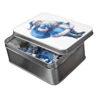 Blue Santa Claus Illustration Watercolor Jigsaw Puzzle