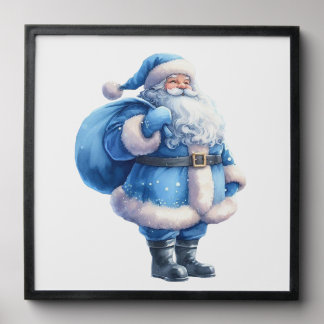 Blue Santa Claus Illustration Watercolor Peel And Stick Photo Tile