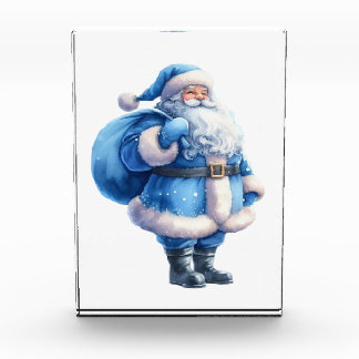 Blue Santa Claus Illustration Watercolor Photo Block