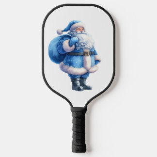 Blue Santa Claus Illustration Watercolor Pickleball Paddle