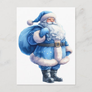 Blue Santa Claus Illustration Watercolor Postcard