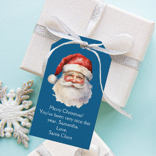 Blue Santa Claus Personalized Kids Christmas Gift Tags