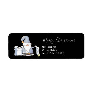 Blue Santa Gnome with Stocking & Gift Label