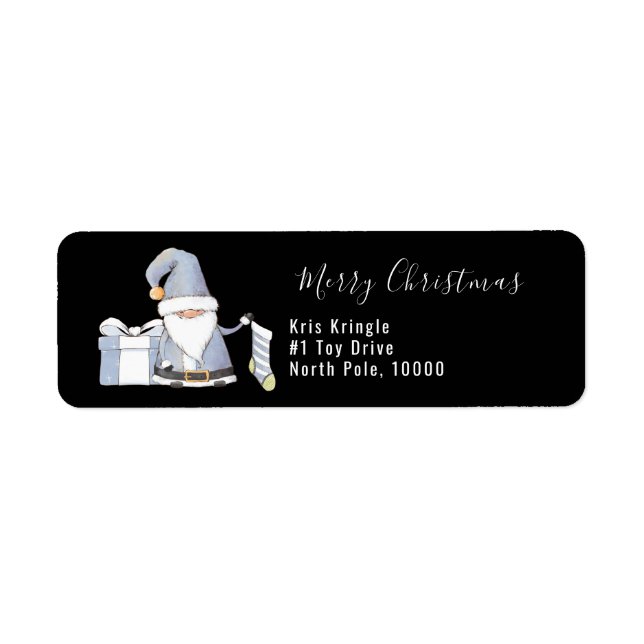 Blue Santa Gnome with Stocking & Gift Label (Front)
