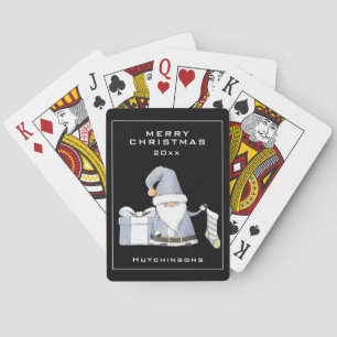 Blue Santa Gnome with Stocking & Gift Poker Cards