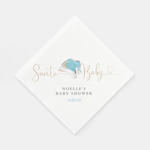 Blue Santa Hat Christmas Santa Baby Baby Shower Napkins