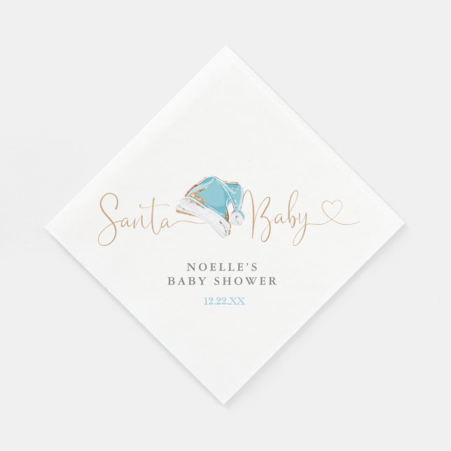 Blue Santa Hat Christmas Santa Baby Baby Shower Napkins (Corner)
