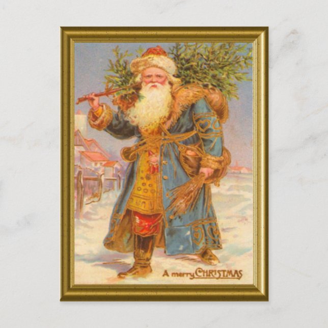 Blue Santa Holiday Postcard (Front)