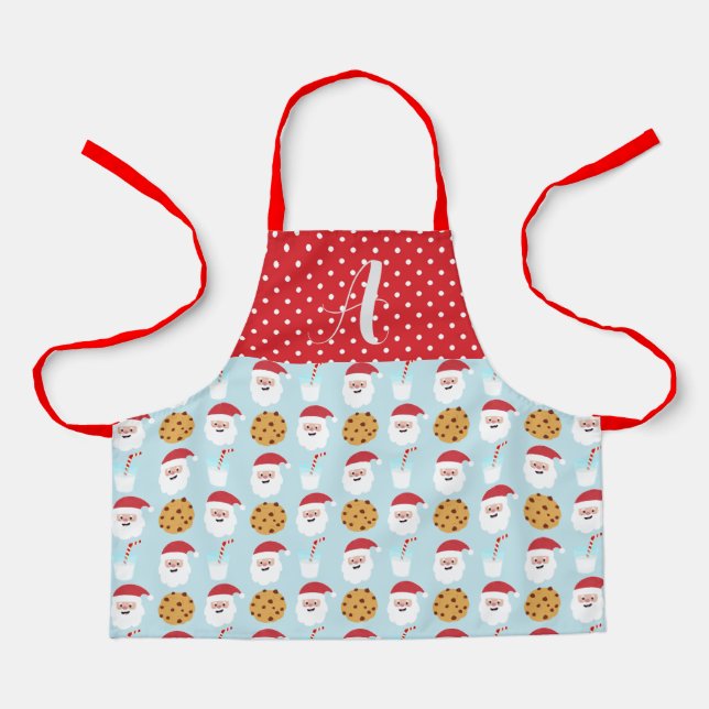 Blue Santa Milk and Cookies Apron, Small Apron (Front)
