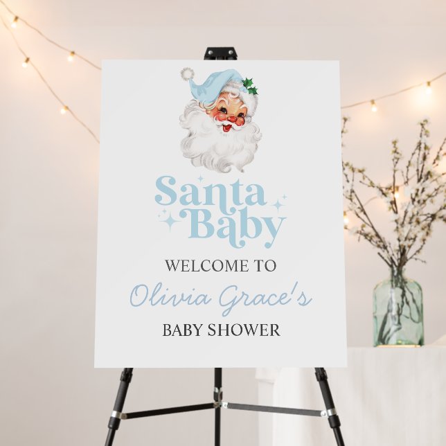 Blue Santa Retro Baby Shower Welcome Foam Board (In Situ (Stand))