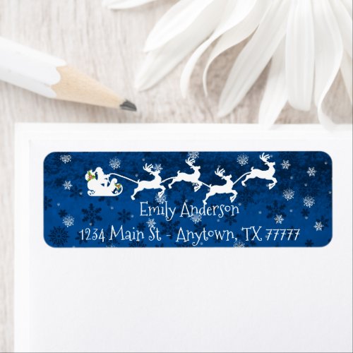 Blue Santas Sleigh and Reindeer Address Label