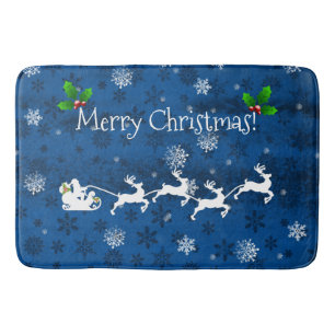 Blue Santa's Sleigh and Reindeer Bath Mat