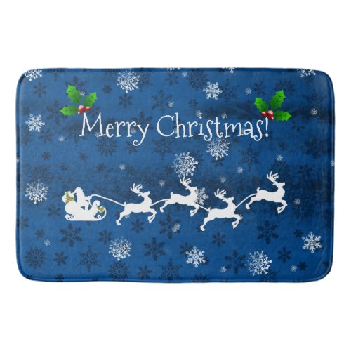 Blue Santas Sleigh and Reindeer Bath Mat
