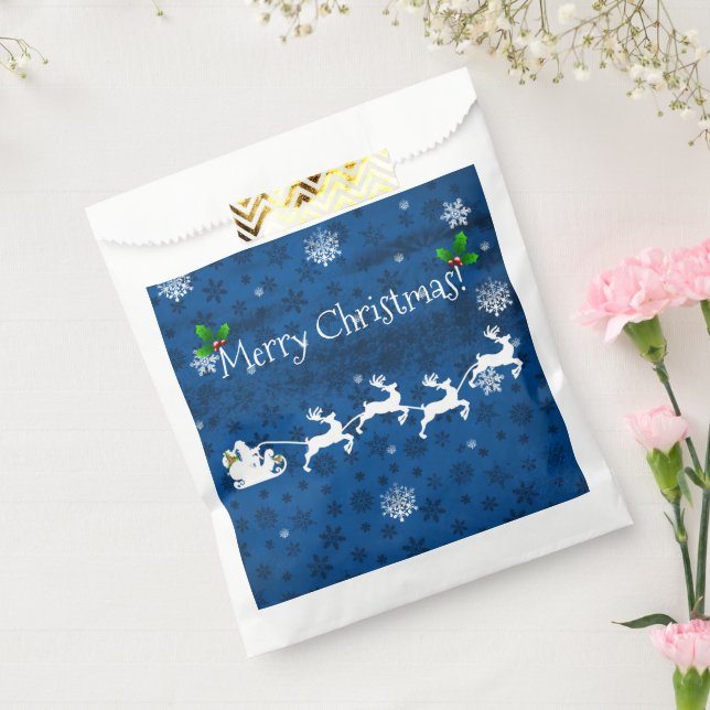 Blue Santa's Sleigh and Reindeer Favor Bags (Sealed)