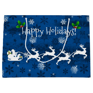 Blue Santa's Sleigh and Reindeer Gift Bag