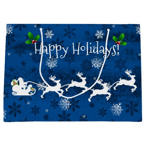 Blue Santas Sleigh and Reindeer Gift Bag