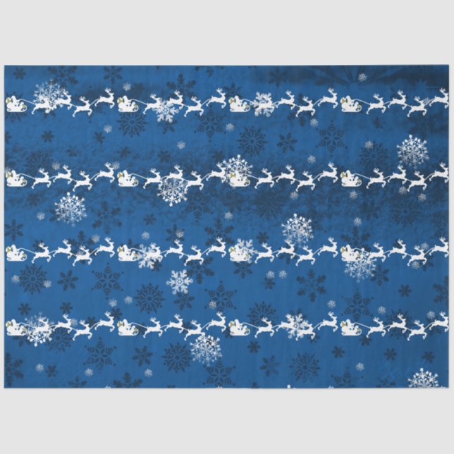Blue Santa's Sleigh and Reindeer Tissue Paper (Front)