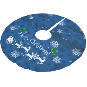 Blue Santa's Sleigh and Reindeer Tree Skirt