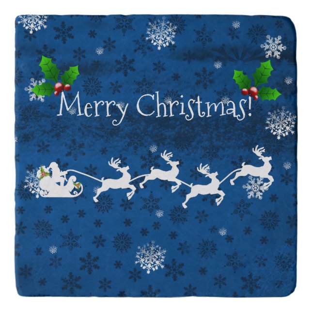 Blue Santa's Sleigh and Reindeer Trivet (Front)