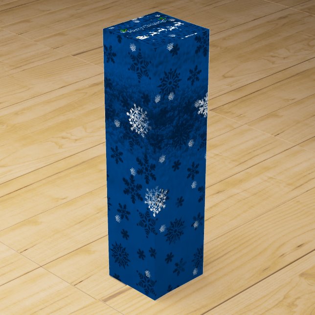 Blue Santa's Sleigh and Reindeer Wine Gift Box (Front)