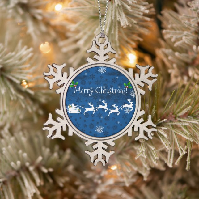 Blue Santa's Sleigh & Reindeer Christmas Ornament (Tree)