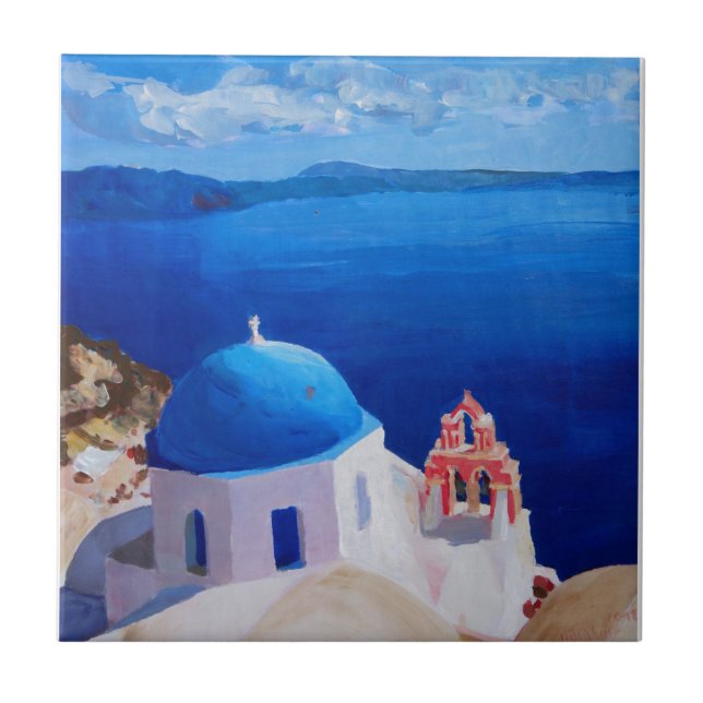 Blue Santorini, Greece - View from Oia Ceramic Tile (Front)