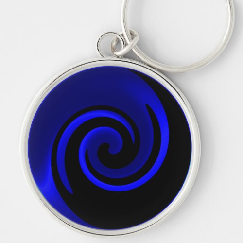 Blue Sapphire and Black Swirl Background Keychain