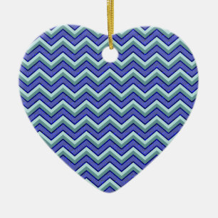 Blue Sapphire Chevron Pattern Ceramic Ornament