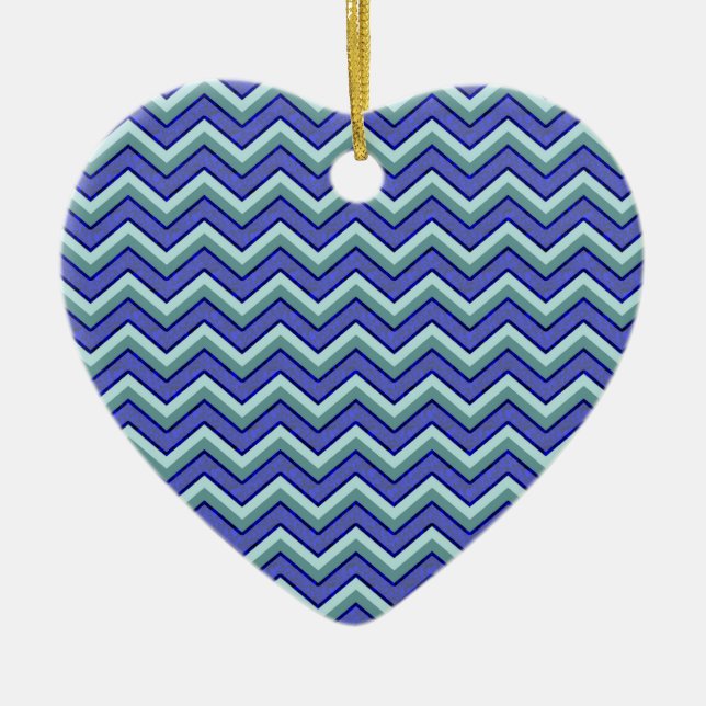 Blue Sapphire Chevron Pattern Ceramic Ornament (Front)