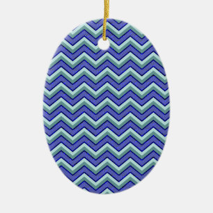 Blue Sapphire Chevron Pattern Ceramic Ornament