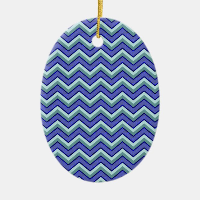 Blue Sapphire Chevron Pattern Ceramic Ornament (Front)